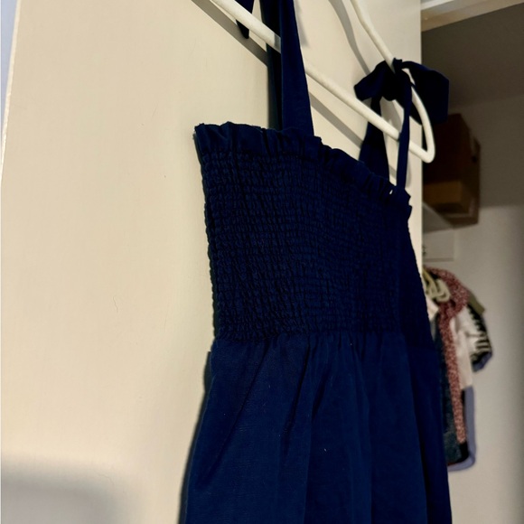 Sezane Navy Smocked Linen Blend Dress size 38 (6) - Picture 13 of 15